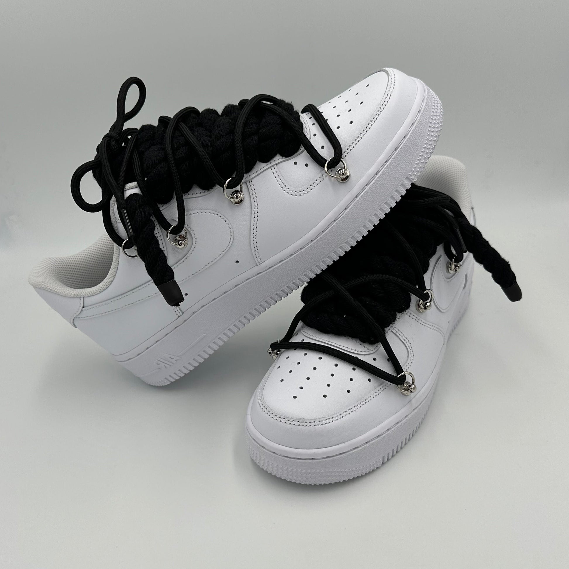 Nike Air Force 1 White “Rope Laces Black” Triple Black - EV8 SoCal