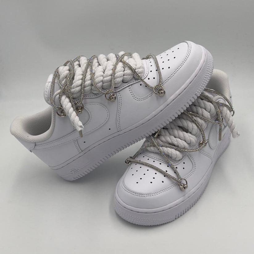 Nike Air Force 1 “Rope Laces White” Triple Swarovski Silver – EV8 SoCal