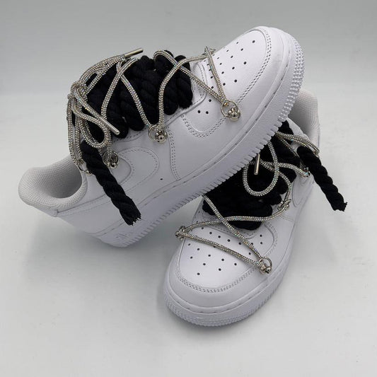 Nike Air Force 1 "Rope Laces Black" Triple Crystal Silver - EV8 SoCal