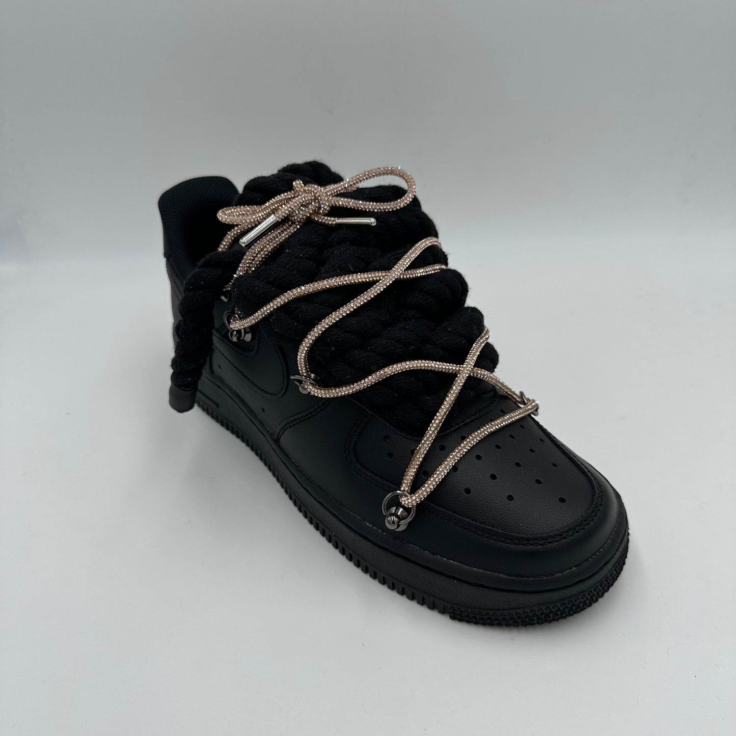 Nike Air Force 1 Black "Rope Laces Black" Triple Crystal Gold - EV8 SoCal