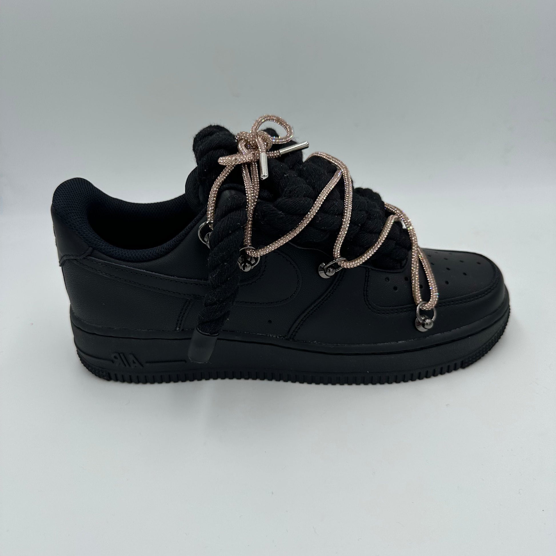 Nike Air Force 1 Black "Rope Laces Black" Triple Crystal Gold - EV8 SoCal