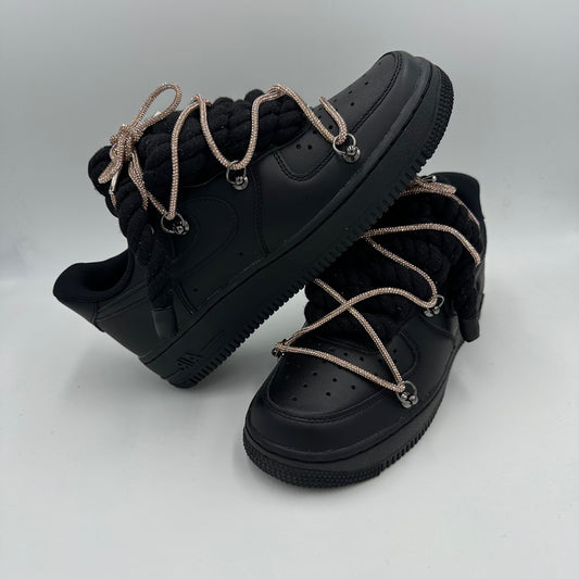 Nike Air Force 1 Black "Rope Laces Black" Triple Crystal Gold - EV8 SoCal