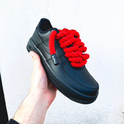 Nike Air Force 1 Black “Rope Laces Red” - EV8 SoCal