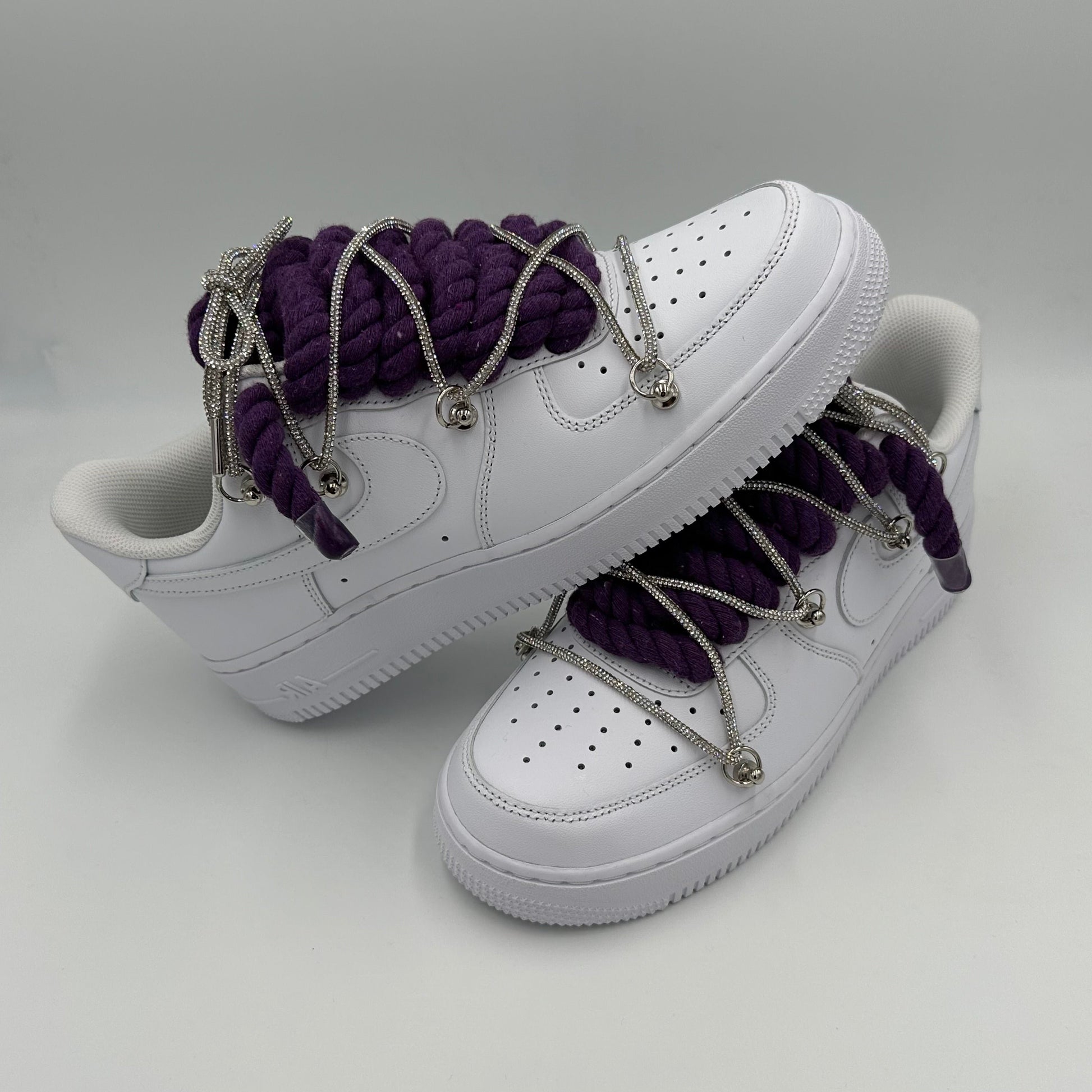 Nike Air Force 1 "Rope Laces Purple" Triple Crystal Silver - Ev8