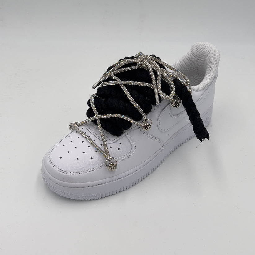 Nike Air Force 1 "Rope Laces Black" Triple Swarovski Silver - EV8 SoCal