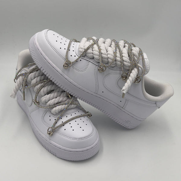 Nike Air Force 1 “Rope Laces White” Triple Swarovski Silver – EV8 SoCal