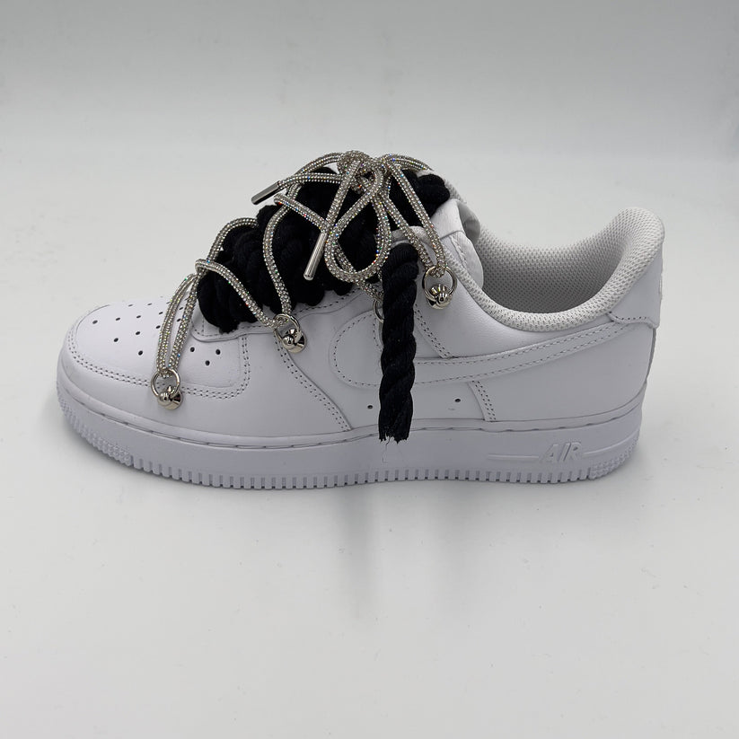 Nike Air Force 1 "Rope Laces Black" Triple Swarovski Silver - EV8 SoCal