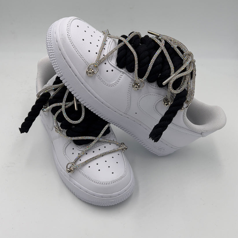 Nike Air Force 1 "Rope Laces Black" Triple Swarovski Silver - EV8 SoCal